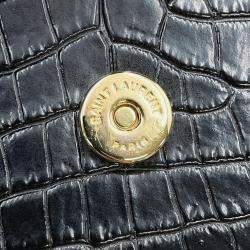 Pre Owned Saint Laurent Paris Sunset Chain shoulder Bag Black Croco Embossed Leather