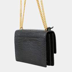 Pre Owned Saint Laurent Paris Sunset Chain shoulder Bag Black Croco Embossed Leather