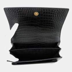 Pre Owned Saint Laurent Paris Sunset Chain shoulder Bag Black Croco Embossed Leather
