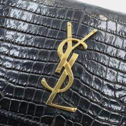 Pre Owned Saint Laurent Paris Sunset Chain shoulder Bag Black Croco Embossed Leather
