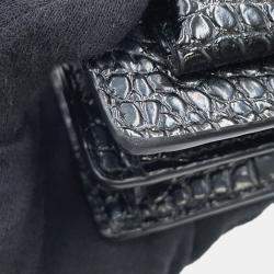 Pre Owned Saint Laurent Paris Sunset Chain shoulder Bag Black Croco Embossed Leather