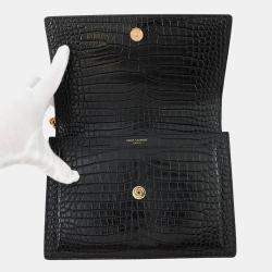 Pre Owned Saint Laurent Paris Sunset Chain shoulder Bag Black Croco Embossed Leather