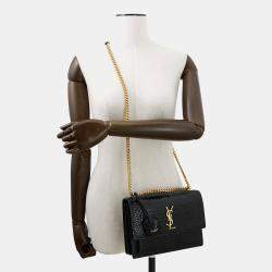 Pre Owned Saint Laurent Paris Sunset Chain shoulder Bag Black Croco Embossed Leather