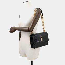 Pre Owned Saint Laurent Paris Sunset Chain shoulder Bag Black Croco Embossed Leather