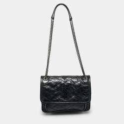 Pre Owned Saint Laurent Black Matelassé Leather Baby Niki Chain Shoulder Bag