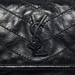 Pre Owned Saint Laurent Black Matelassé Leather Baby Niki Chain Shoulder Bag
