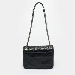 Pre Owned Saint Laurent Black Matelassé Leather Baby Niki Chain Shoulder Bag