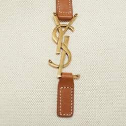 Pre Owned Saint Laurent LE 5 À 7 Tan/Natural Canvas and Leather Shoulder Bag