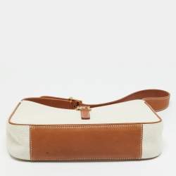 Pre Owned Saint Laurent LE 5 À 7 Tan/Natural Canvas and Leather Shoulder Bag