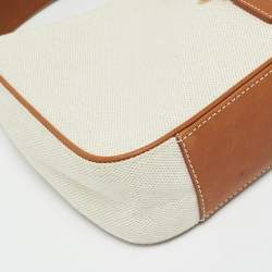 Pre Owned Saint Laurent LE 5 À 7 Tan/Natural Canvas and Leather Shoulder Bag