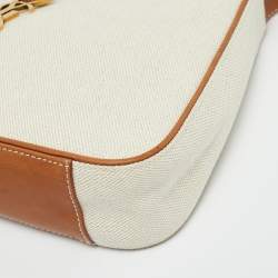 Pre Owned Saint Laurent LE 5 À 7 Tan/Natural Canvas and Leather Shoulder Bag