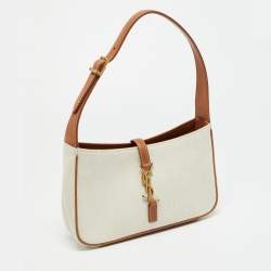 Pre Owned Saint Laurent LE 5 À 7 Tan/Natural Canvas and Leather Shoulder Bag