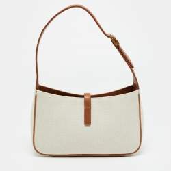 Pre Owned Saint Laurent LE 5 À 7 Tan/Natural Canvas and Leather Shoulder Bag