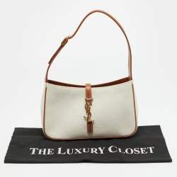 Pre Owned Saint Laurent LE 5 À 7 Tan/Natural Canvas and Leather Shoulder Bag