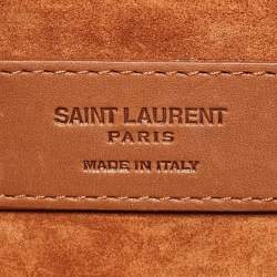 Pre Owned Saint Laurent LE 5 À 7 Tan/Natural Canvas and Leather Shoulder Bag