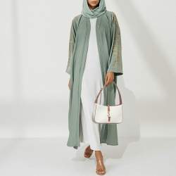 Pre Owned Saint Laurent LE 5 À 7 Tan/Natural Canvas and Leather Shoulder Bag