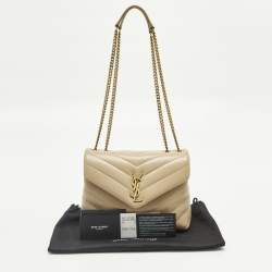 Pre Owned Saint Laurent Beige Matelassé Leather Small Loulou Shoulder Bag