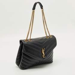 مملوكة مسبقًا حقيبة كتف سان لوران جلد ماتيلاسي رمادي داكن لولو متوسطة