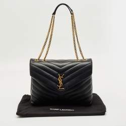 مملوكة مسبقًا حقيبة كتف سان لوران جلد ماتيلاسي رمادي داكن لولو متوسطة