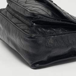 مملوكة مسبقًا حقيبة كتف سان لوران نِكي وسط جلد متموج مجعد أسود