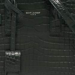 Pre Owned حقيبة يد سان لوران ساك دو جور كلاسيك نانو جلد منقوش تمساح داكنة خضراء