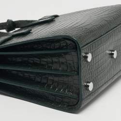 Pre Owned حقيبة يد سان لوران ساك دو جور كلاسيك نانو جلد منقوش تمساح داكنة خضراء