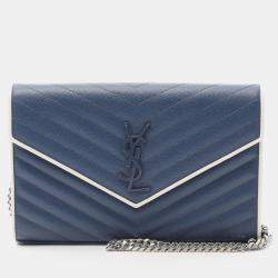 Pre Owned Saint Laurent Cassandra Classic Blue White Leather Shoulder Bag