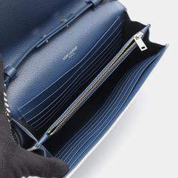 Pre Owned Saint Laurent Cassandra Classic Blue White Leather Shoulder Bag