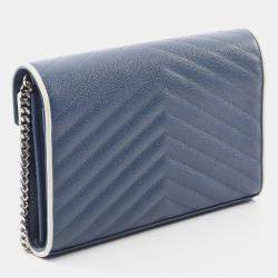 Pre Owned Saint Laurent Cassandra Classic Blue White Leather Shoulder Bag