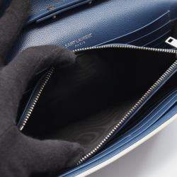 Pre Owned Saint Laurent Cassandra Classic Blue White Leather Shoulder Bag