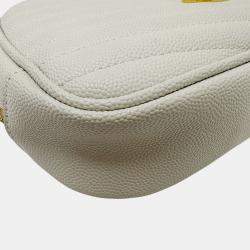 Pre Owned Saint Laurent Lou Shoulder Bag In White Leather With Tassel Small Mini