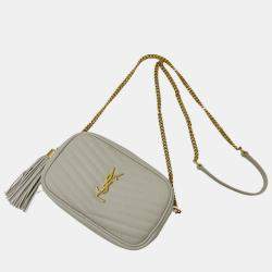 Pre Owned Saint Laurent Lou Shoulder Bag In White Leather With Tassel Small Mini