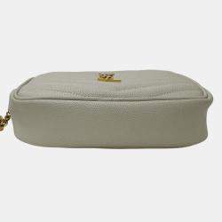 Pre Owned Saint Laurent Lou Shoulder Bag In White Leather With Tassel Small Mini