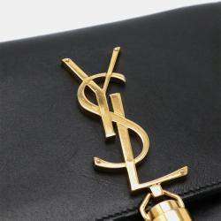 Pre Owned Saint Laurent Paris Ysl Kate Monogram Chain Shoulder Bag In Black Leather