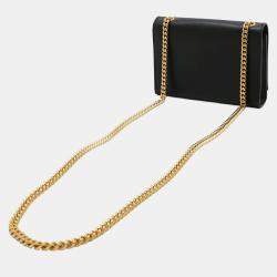 Pre Owned Saint Laurent Paris Ysl Kate Monogram Chain Shoulder Bag In Black Leather