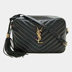 Pre Owned Saint Laurent Paris Ysl V-Stitched Quilted Leather Shoulder Bag In Black