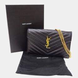 Pre Owned Saint Laurent Shoulder Wallet Grain De Poudre Leather Cassandra Classic Chain Black