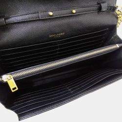 Pre Owned Saint Laurent Shoulder Wallet Grain De Poudre Leather Cassandra Classic Chain Black