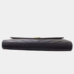 Pre Owned Saint Laurent Shoulder Wallet Grain De Poudre Leather Cassandra Classic Chain Black