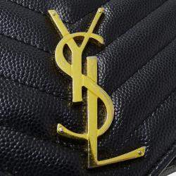 Pre Owned Saint Laurent Shoulder Wallet Grain De Poudre Leather Cassandra Classic Chain Black