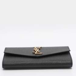 مملوكة مسبقًا محفظة بسلسلة سان لوران أبتاون جلد أسود