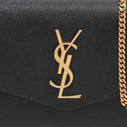 مملوكة مسبقًا محفظة بسلسلة سان لوران أبتاون جلد أسود