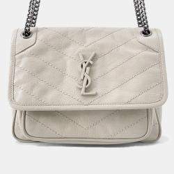 Pre Owned Saint Laurent Paris Niki Baby Chainshoulder Bag White Vintage Leather Size Baby