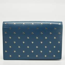 Pre Owned محفظة سان لوران جلد أزرق/ذهبي بطباعة نجوم كيت بصدّادة على سلسلة