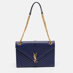 Pre Owned حقيبة كتف سان لوران جلد أزرق كبير ماتيلس مظروف مونوغرام