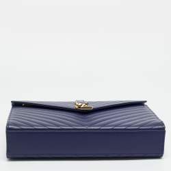 Pre Owned حقيبة كتف سان لوران جلد أزرق كبير ماتيلس مظروف مونوغرام