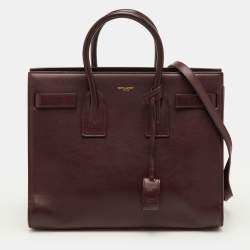 Pre Owned Saint Laurent Classic Sac De Jour Mini Burgundy Leather Tote