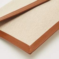 Pre Owned حقيبة كلتش سان لوران أبتاون قماش وبني طبيعي مع جلد