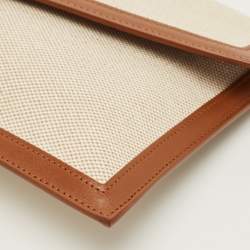 Pre Owned حقيبة كلتش سان لوران أبتاون قماش وبني طبيعي مع جلد