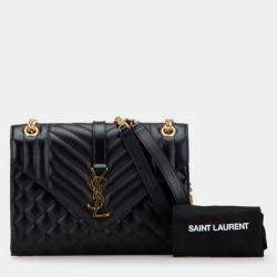 Pre Owned Saint Laurent Envelope Chain Shoulder Bag Handbag Black Gold Leather